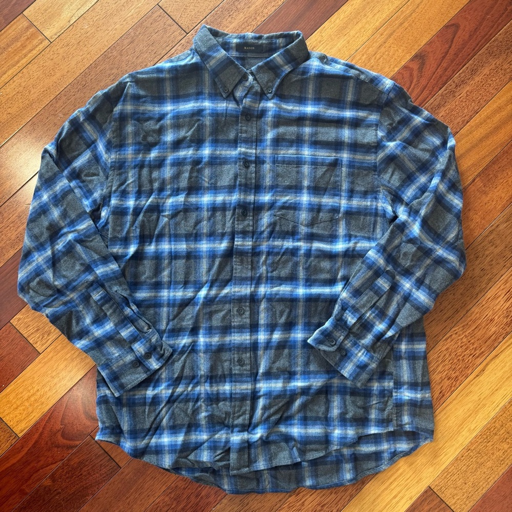 Pendleton Mason Plaid Shirt Cotton Flannel Button Down Blue Gray Mens Size XL